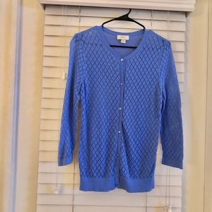 2/$10 LOFT Eyelet Periwinkle Button Cardigan, Small